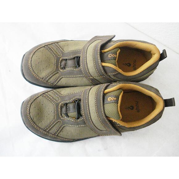 AHNU YOUTH SZ US 3M EUR 34 GREEN & BROWN NUBUCK LEATHER OXFORD WALKING SHOE - Picture 2 of 8